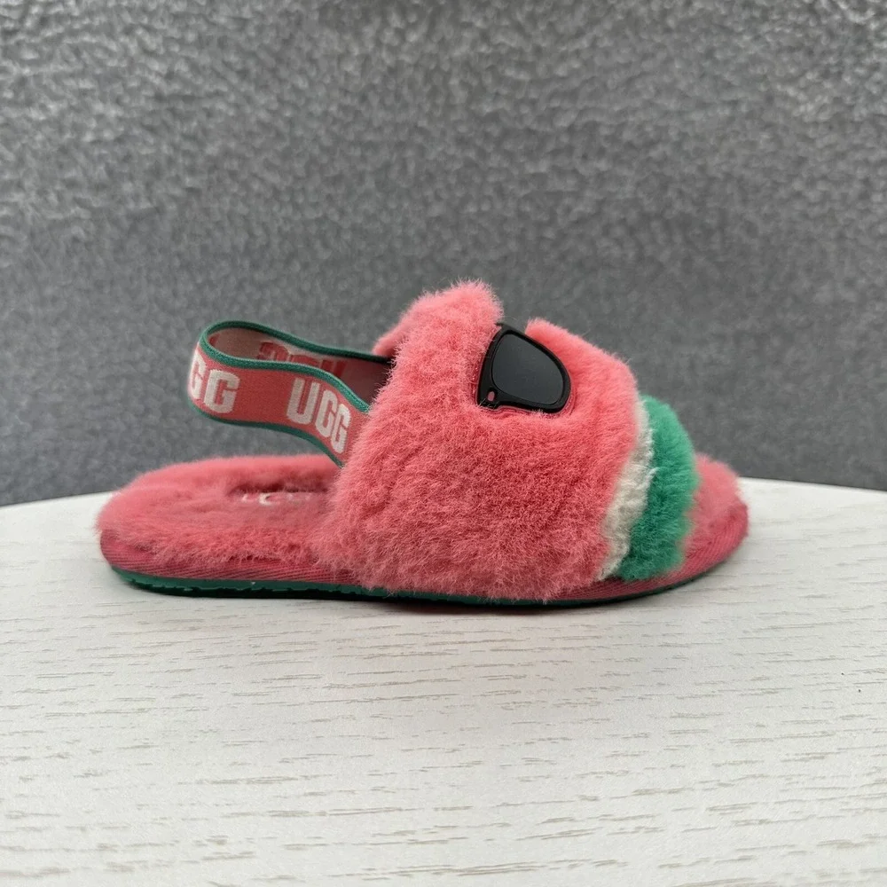 UGG Fluff Yeah Watermelon Stuffie Indoor-Outdoor Slippers Pink Kids Size 10
